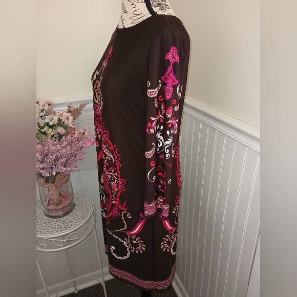 London Times Women's Brown Mini Dress Size 6 3/4 Sleeves - Picture 3 of 13